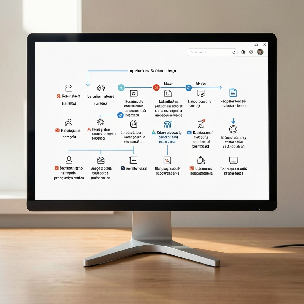 Monitor koji prikazuje infografik dezinformativnih narativa i njihovu propagaciju kroz društvene mreže u Crnoj Gori